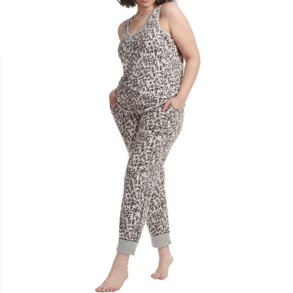 Live Love Lounge Boho Snow Leopard Tank Pajama Pants Set Large